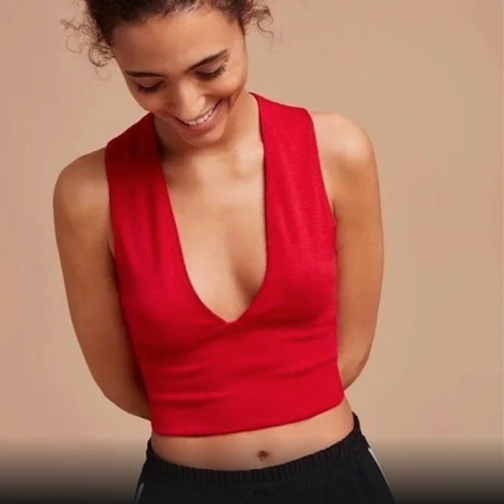 Aritzia Bold Red Deep V Crop Top